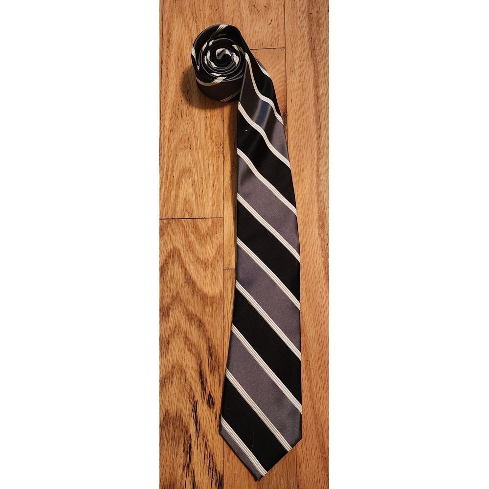 Express Men's Classic Diagonal Striped Silk‎ Tie Black Gray Professional Formal